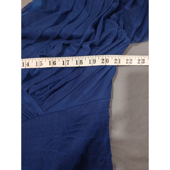TADASHI SHOJI TOO Dress Sz 3X Ruched Mesh Midi Navy Blue Flattering Wedding - Picture 6 of 9